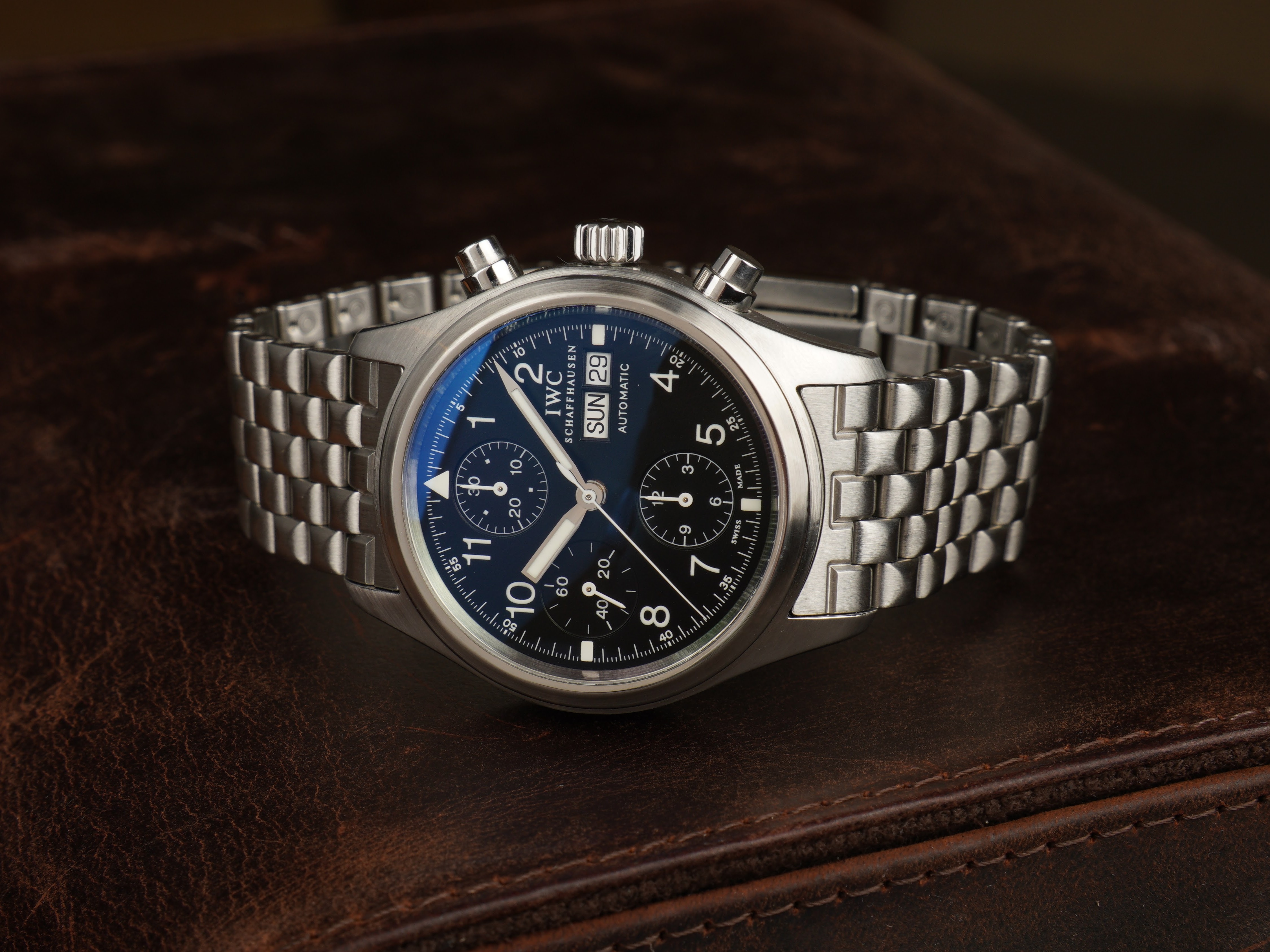 IWC Pilot Chronograph 3706 with steel pyramid bracelet. and IWC service warranty - Image 10