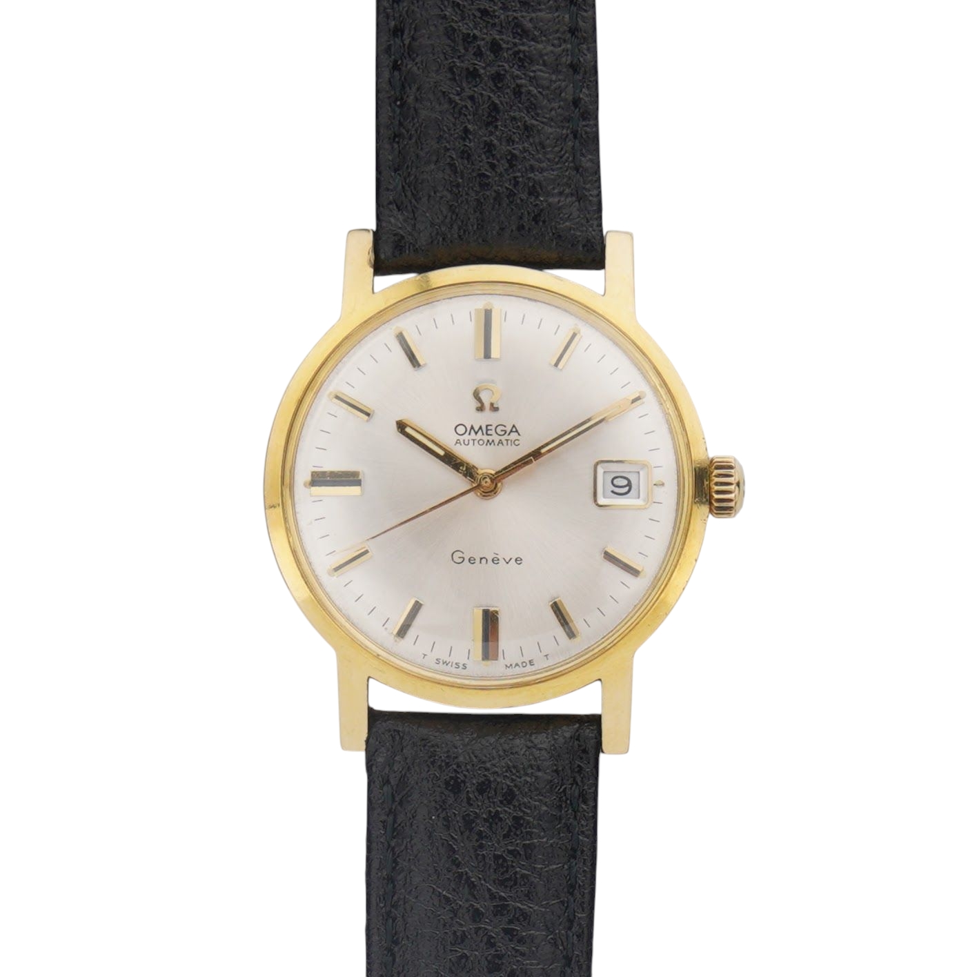 Omega Genéve ref. 166.070 from 1969. 18k solid gold case, serviced movement and with box & papers.