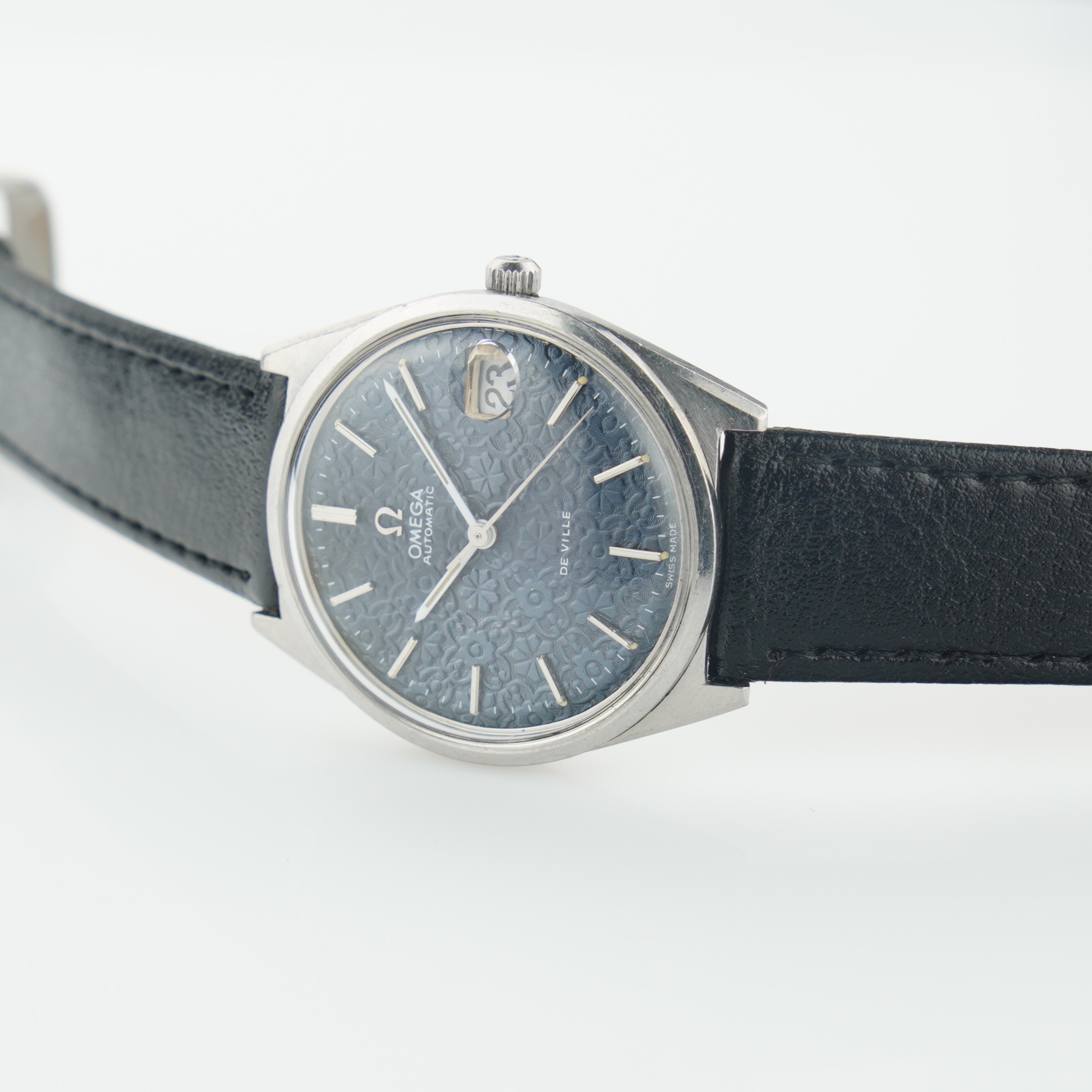 Omega De Ville ref. 166.0105 from 1970. 34,5 mm steel case, rare blue flower pattern dial and automatic cal. 565 movement. - Image 13