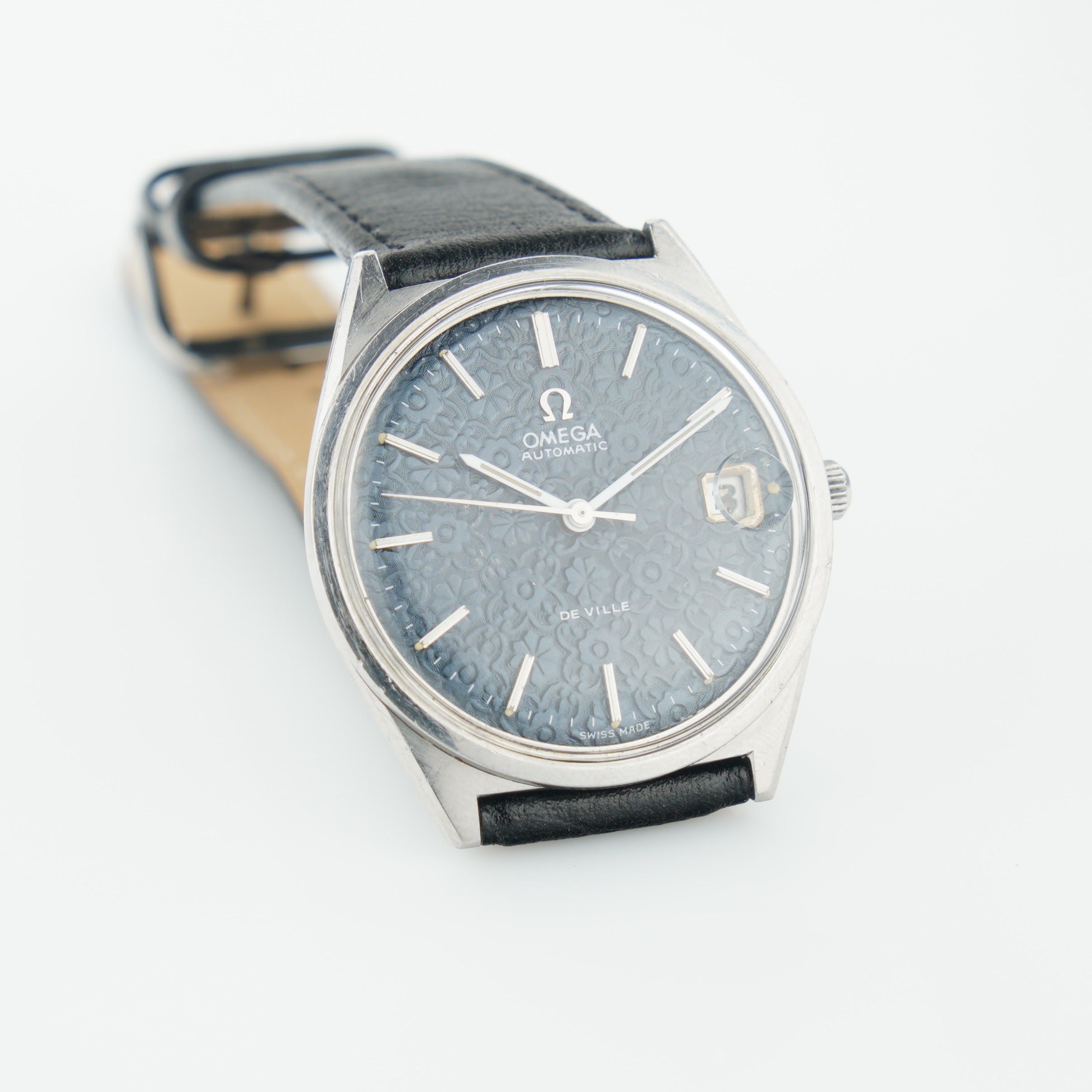 Omega De Ville ref. 166.0105 from 1970. 34,5 mm steel case, rare blue flower pattern dial and automatic cal. 565 movement. - Image 15