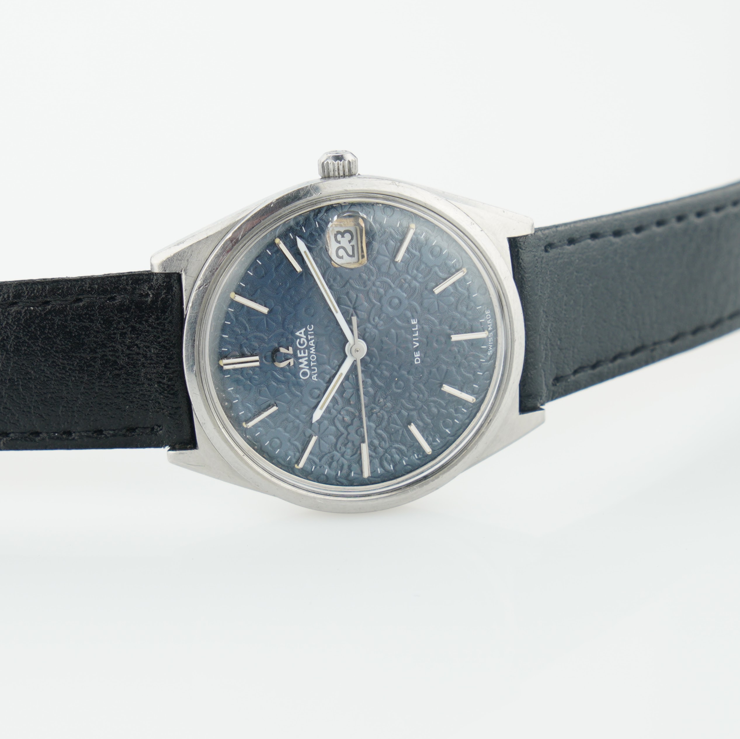 Omega De Ville ref. 166.0105 from 1970. 34,5 mm steel case, rare blue flower pattern dial and automatic cal. 565 movement. - Image 14