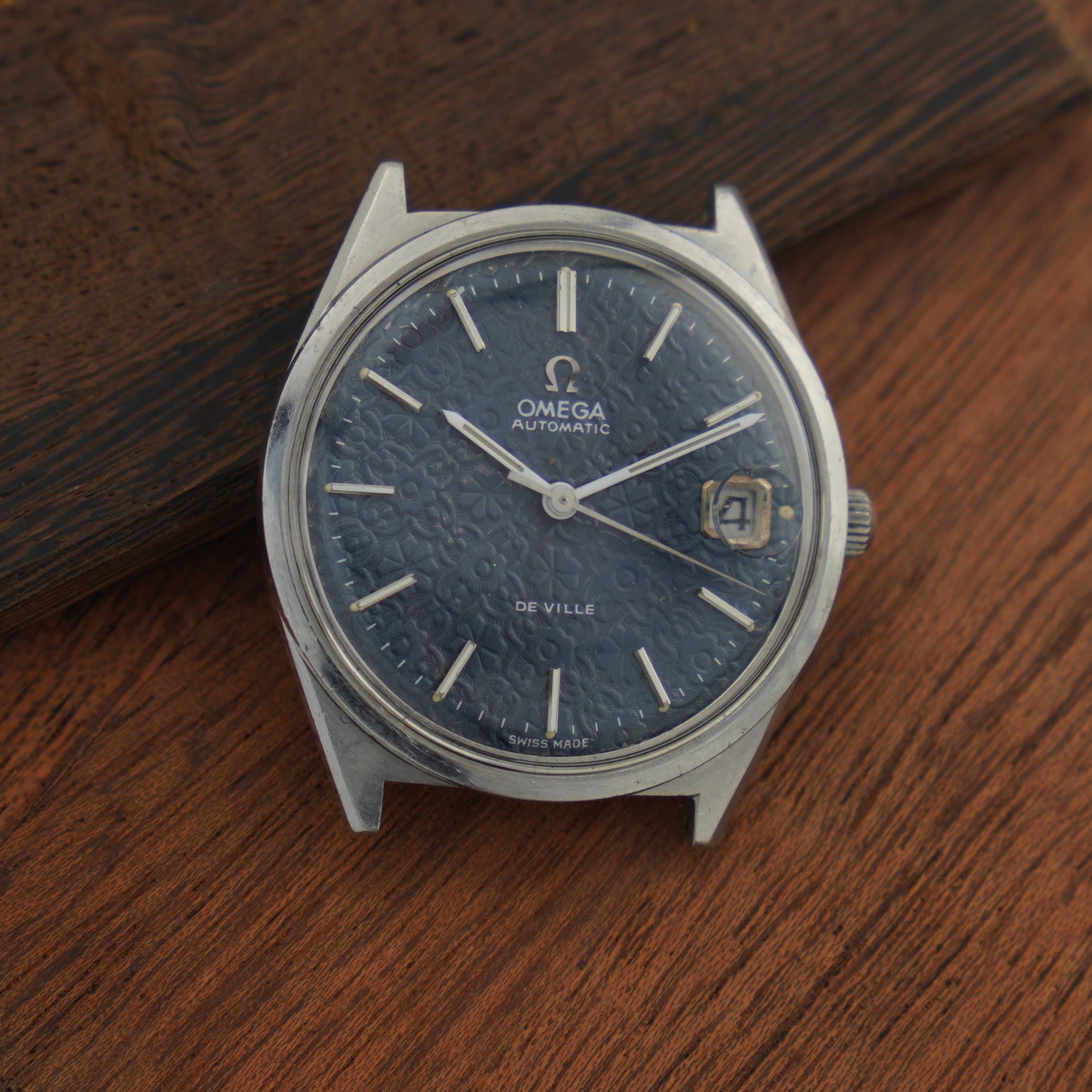 Omega De Ville ref. 166.0105 from 1970. 34,5 mm steel case, rare blue flower pattern dial and automatic cal. 565 movement. - Image 4