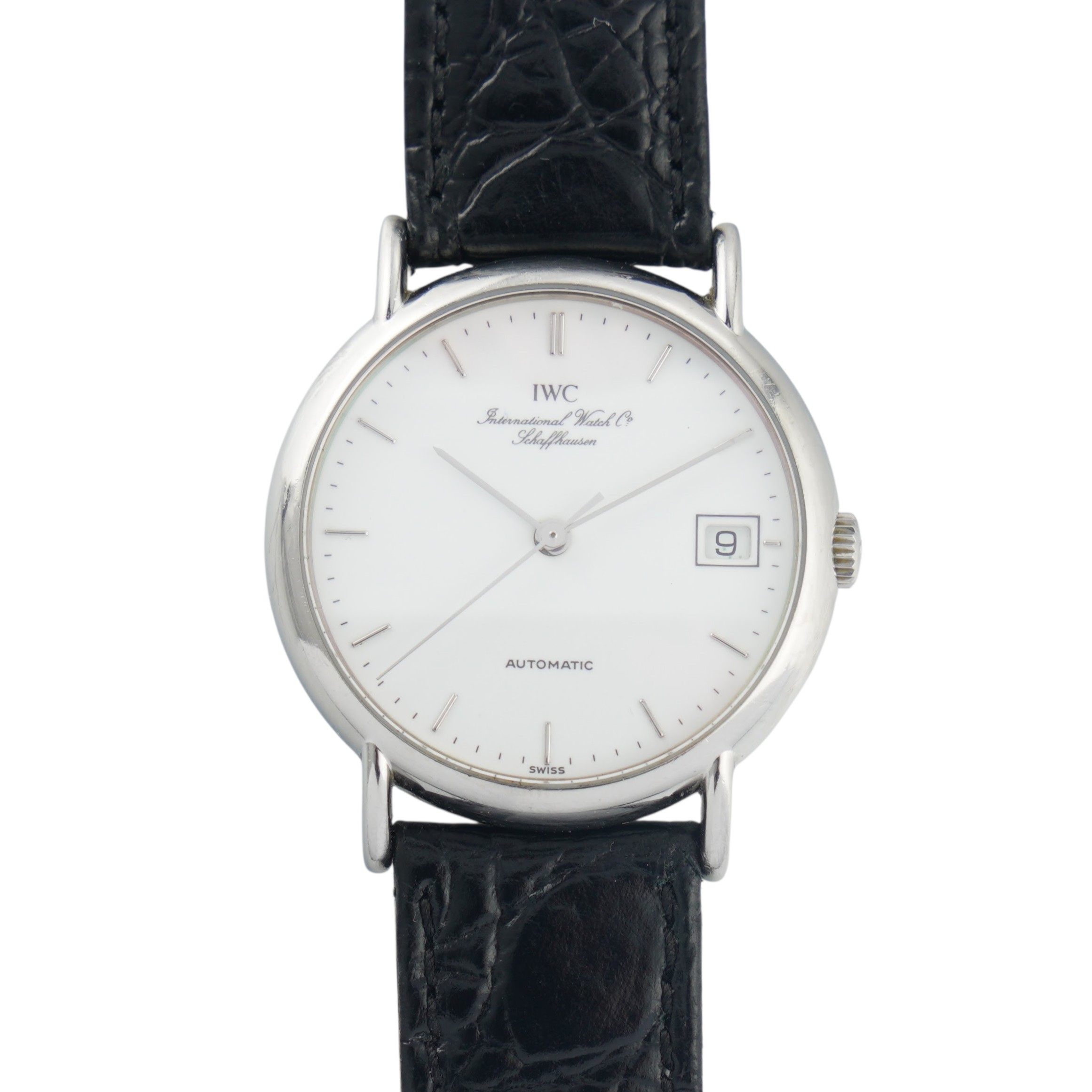 IWC Portofino ref.3513 from the 1990s, 34mm case, white dial and caliber 37521 movement.