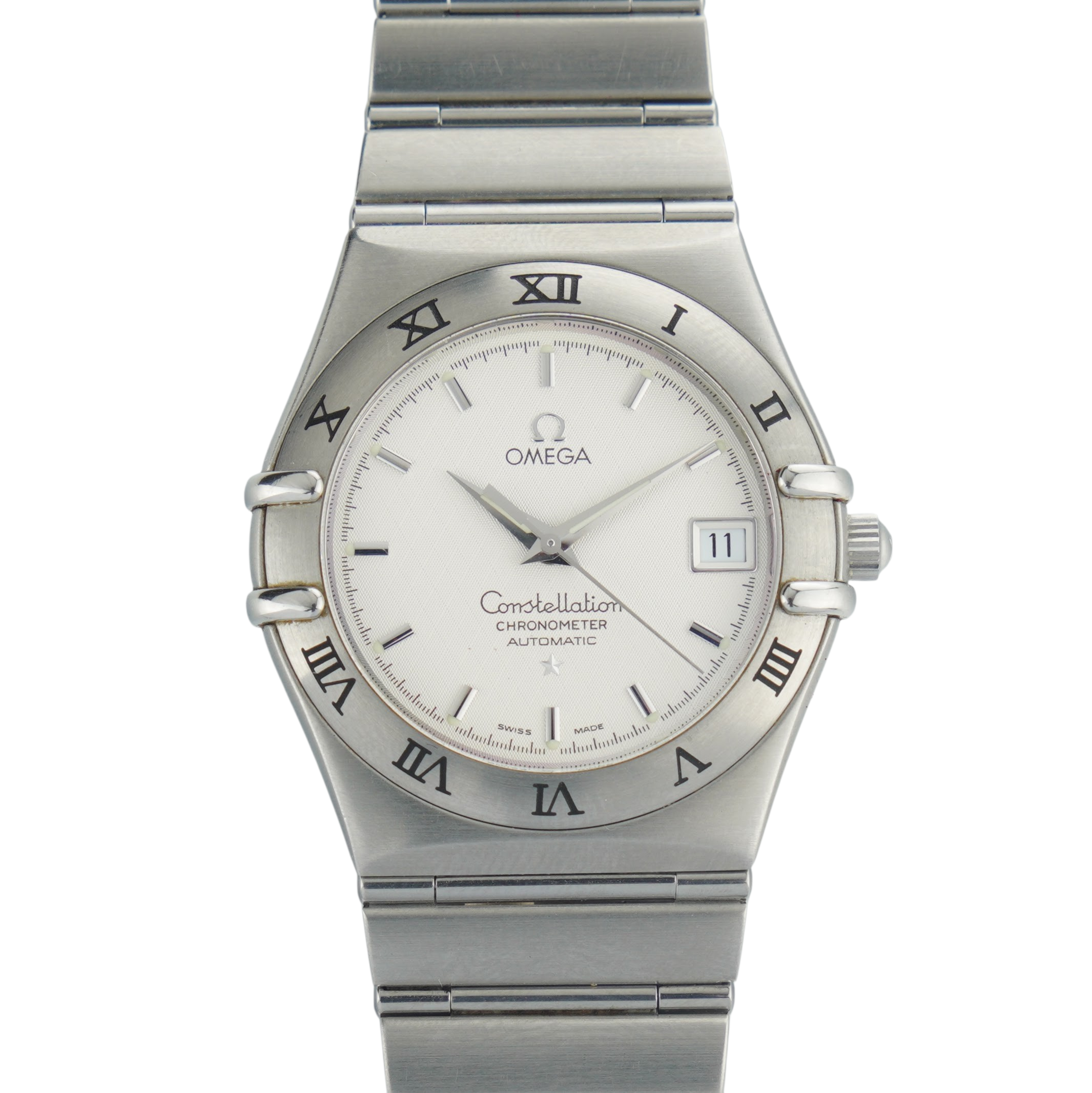Omega Constellation ref. 1502.3000. from 2006. 36mm steel case, white linen dial, cal.1120 movement and original papers.