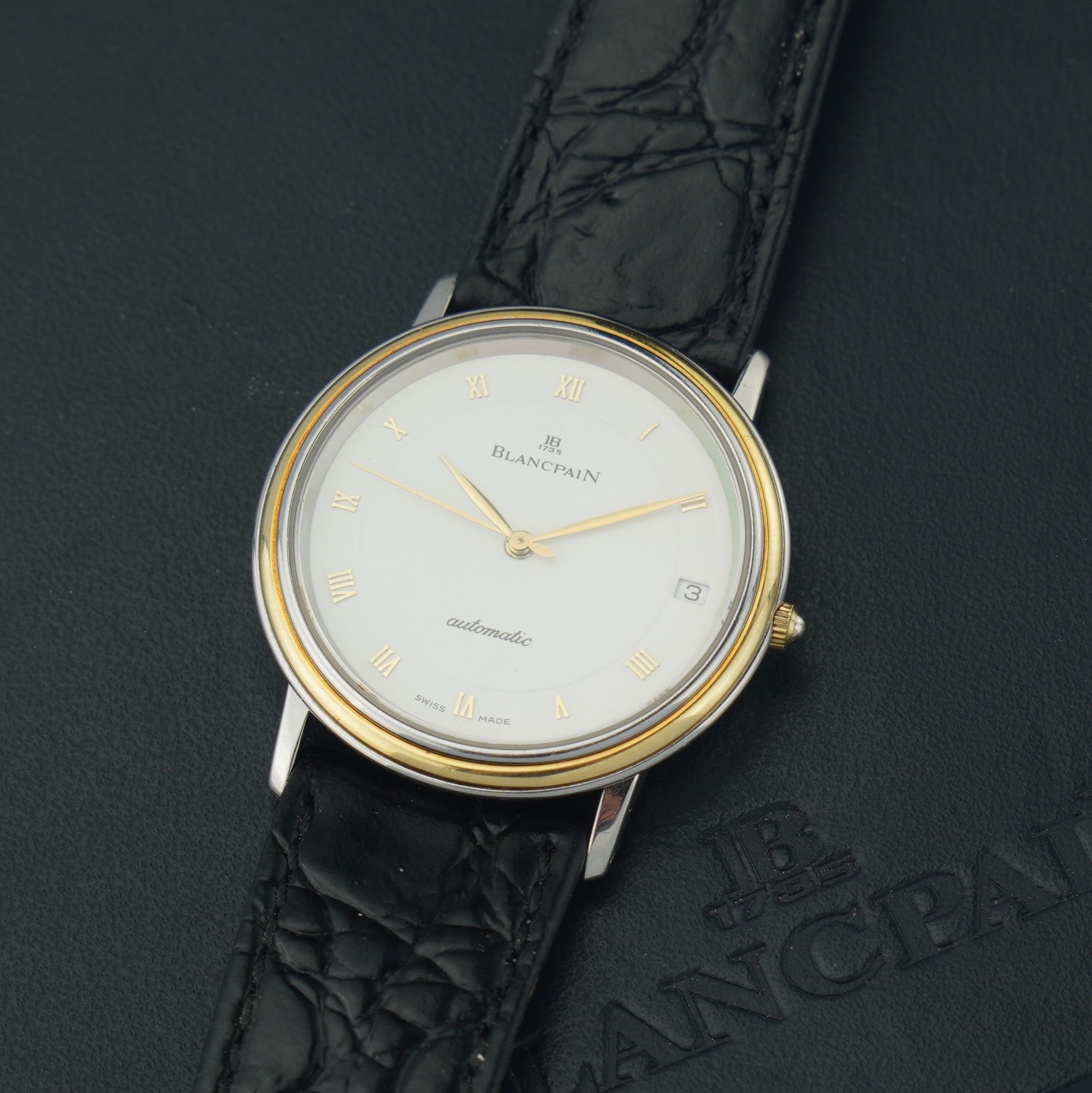 Blancpain Villeret ´ultra slim´ ref. 0095-1318-58 with white dial and two-tone case from the 1990s.