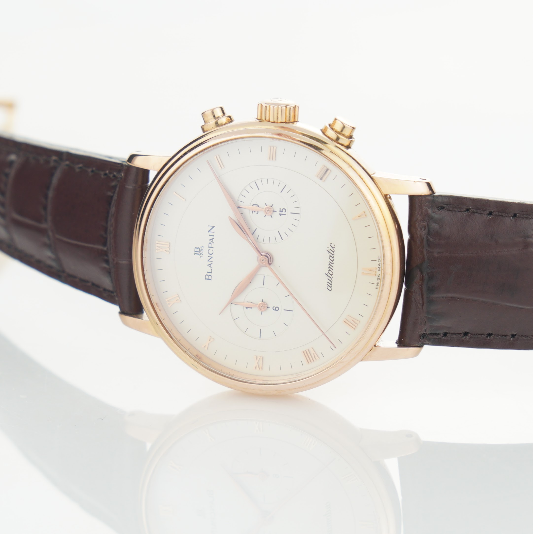 Blancpain Villeret chronograph 4082-3642-55 with 40mm 18k rose gold case from circa 2010. - Image 5