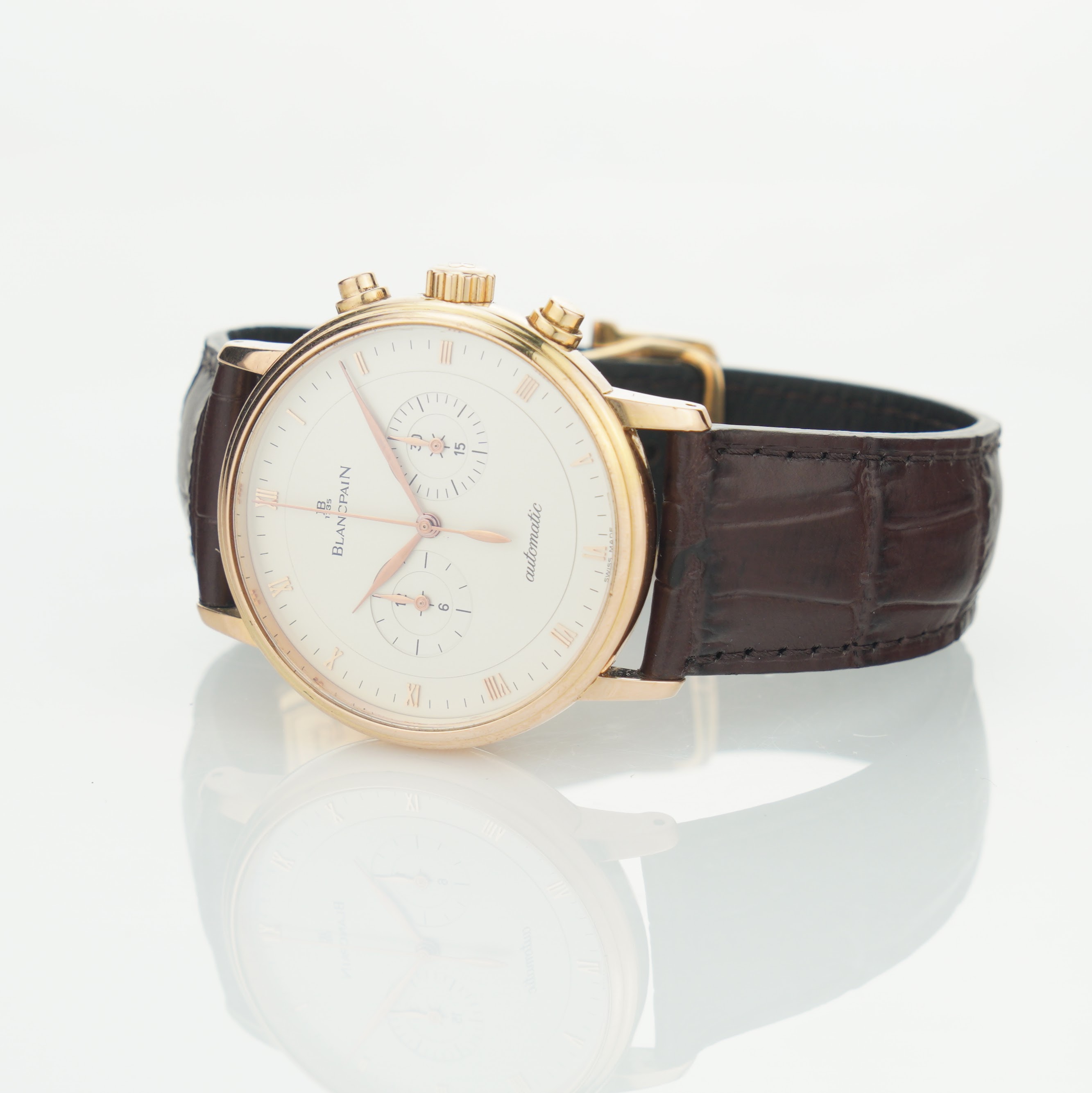Blancpain Villeret chronograph 4082-3642-55 with 40mm 18k rose gold case from circa 2010. - Image 9