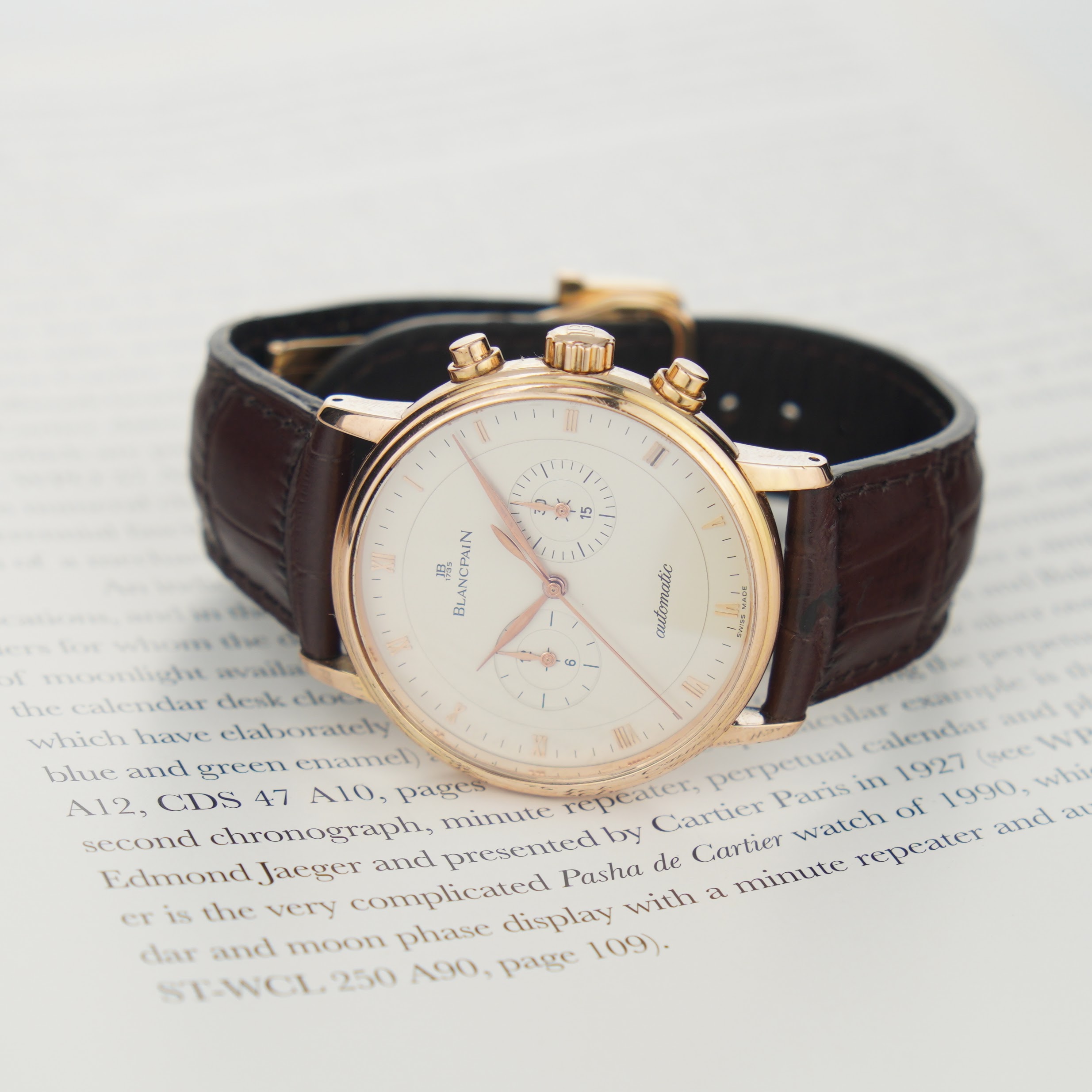 Blancpain Villeret chronograph 4082-3642-55 with 40mm 18k rose gold case from circa 2010. - Image 3