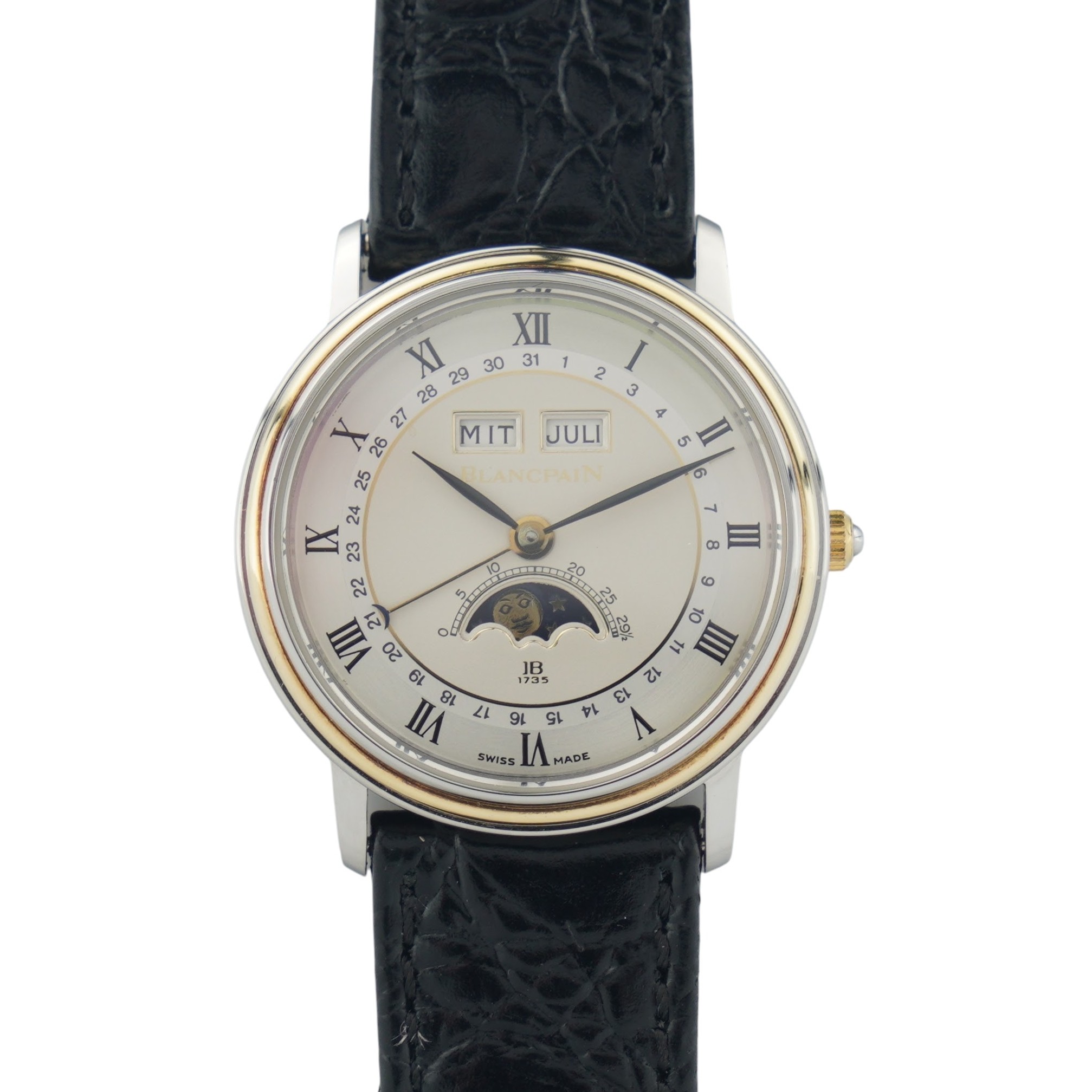 Blancpain Villeret ´Quantième complet´ 6501-1318-58 with 18k gold/steel case and moonphase from the 1980s
