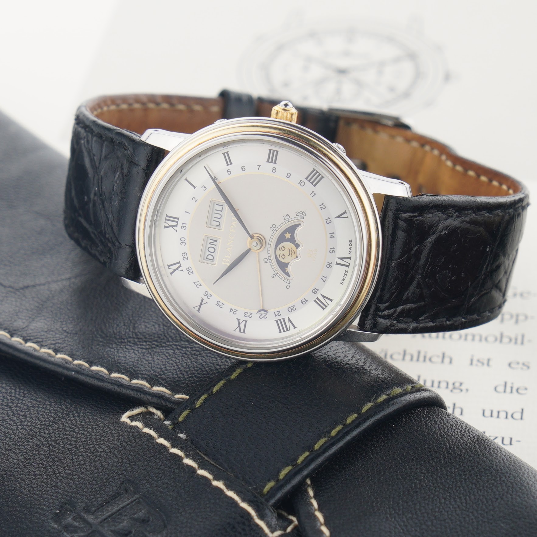 Blancpain Villeret ´Quantième complet´ 6501-1318-58 with 18k gold/steel case and moonphase from the 1980s