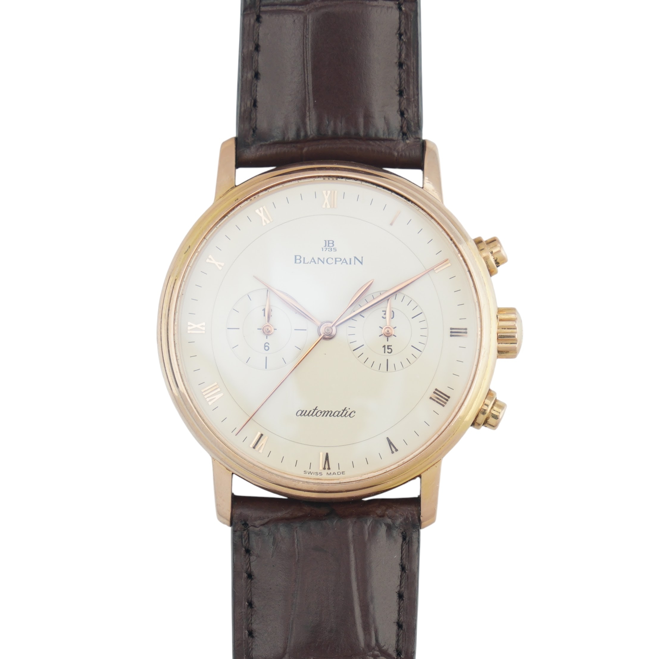 Blancpain Villeret chronograph 4082-3642-55 with 40mm 18k rose gold case from circa 2010.
