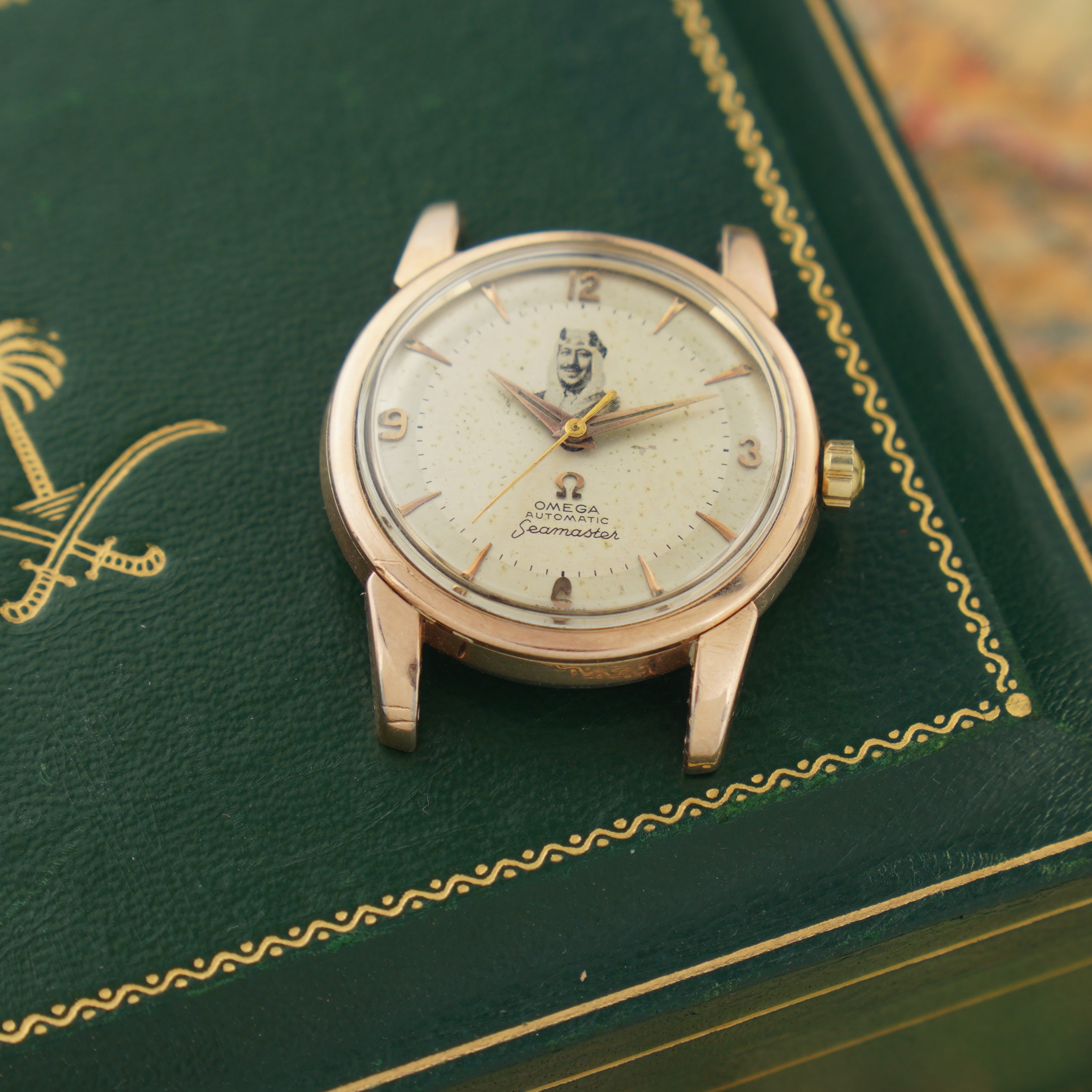 Omega Seamaster 2846 King Saud with Rose gold-capped case and Khanjar box from 1954