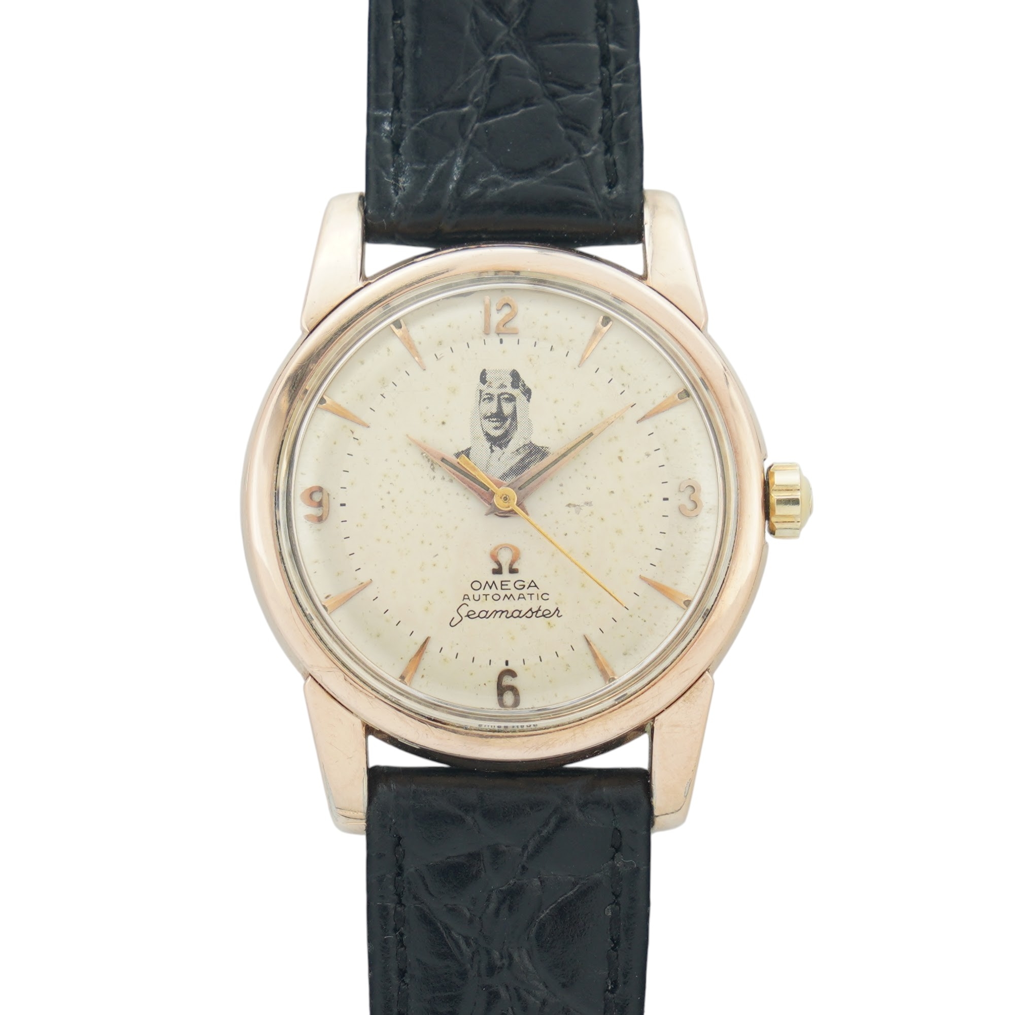 Omega Seamaster 2846 King Saud with Rose gold-capped case and Khanjar box from 1954